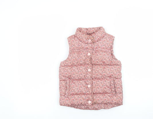 Next Girls Pink Floral Puffer Waistcoat 2-3 Years Button Quilted Gilet