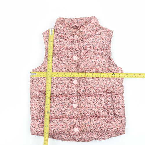 Next Girls Pink Floral Puffer Waistcoat 2-3 Years Button Quilted Gilet