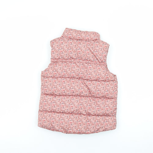 Next Girls Pink Floral Puffer Waistcoat 2-3 Years Button Quilted Gilet