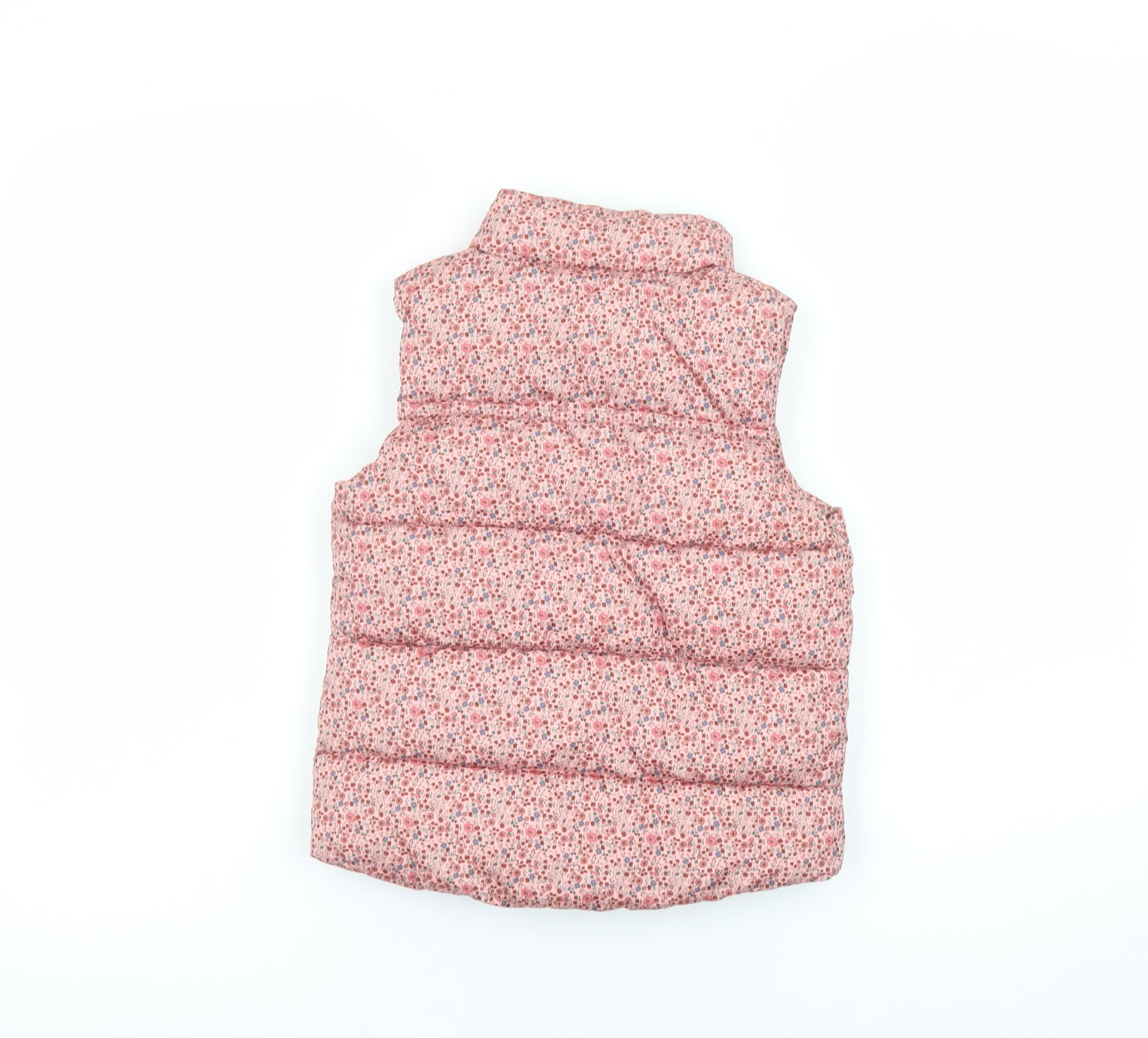 Next Girls Pink Floral Puffer Waistcoat 2-3 Years Button Quilted Gilet