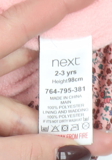 Next Girls Pink Floral Puffer Waistcoat 2-3 Years Button Quilted Gilet