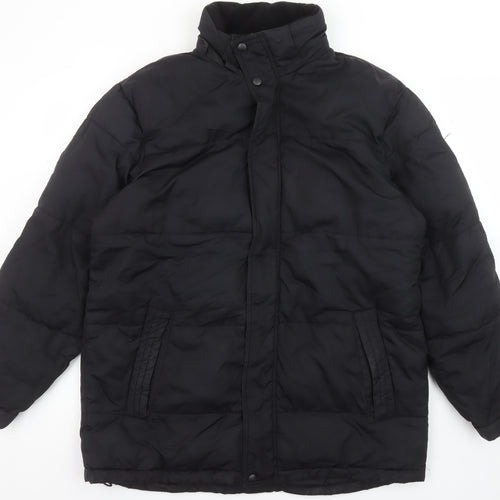Athletic Works Men Black M Puffer Jacket Winter Polyester Mid-Length