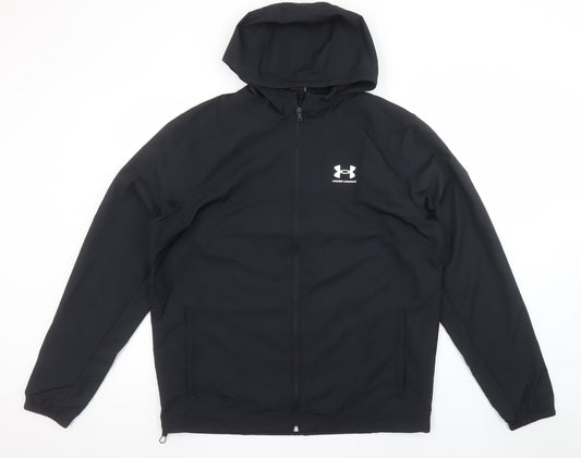 Under Armour Men's Black L Windbreaker Hooded Jacket Lightweight