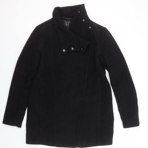 Mango Women’s Black Mid-Length Coat Size 8 Wool-Blend Zip Collar