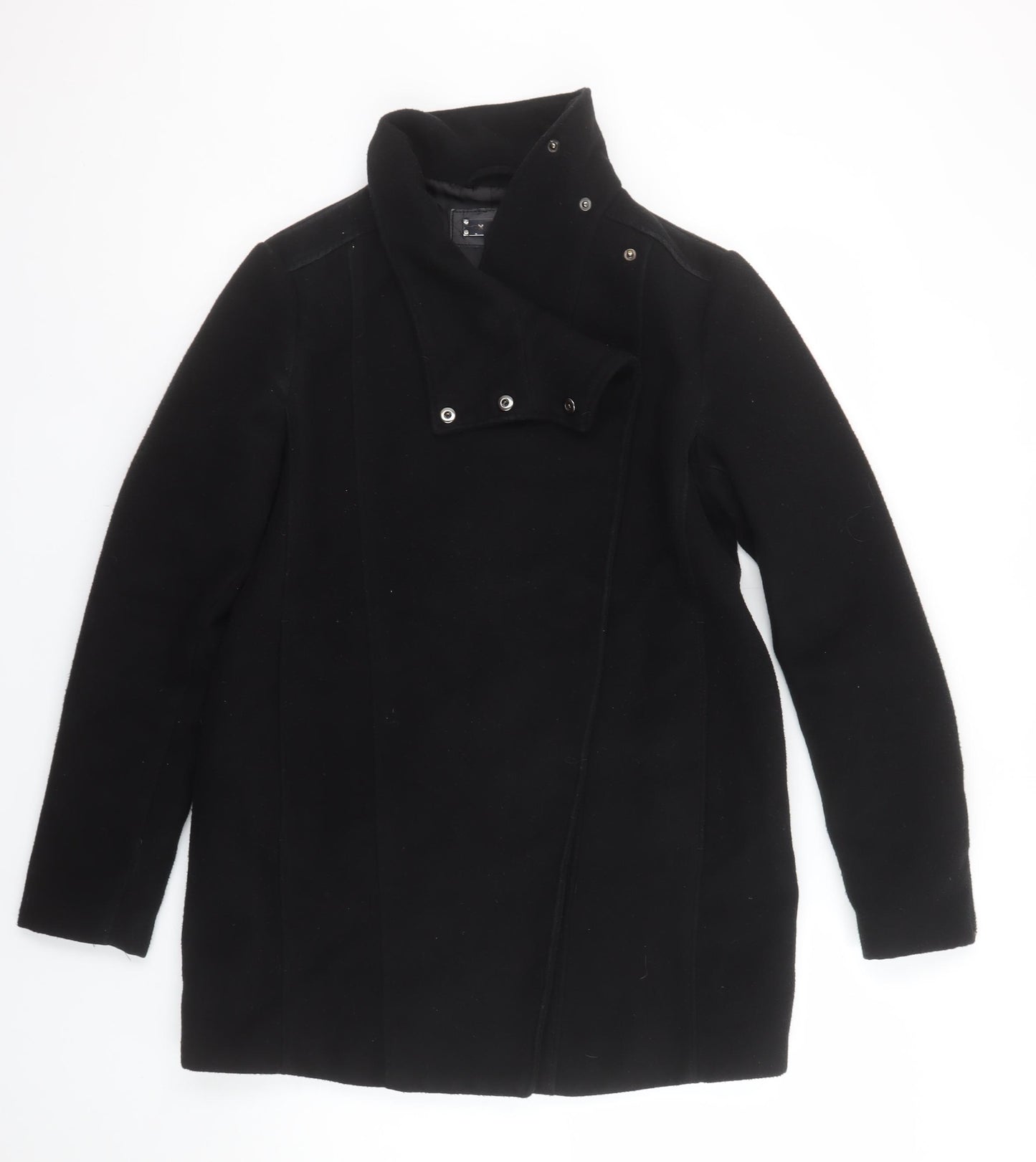 Mango Women’s Black Mid-Length Coat Size 8 Wool-Blend Zip Collar