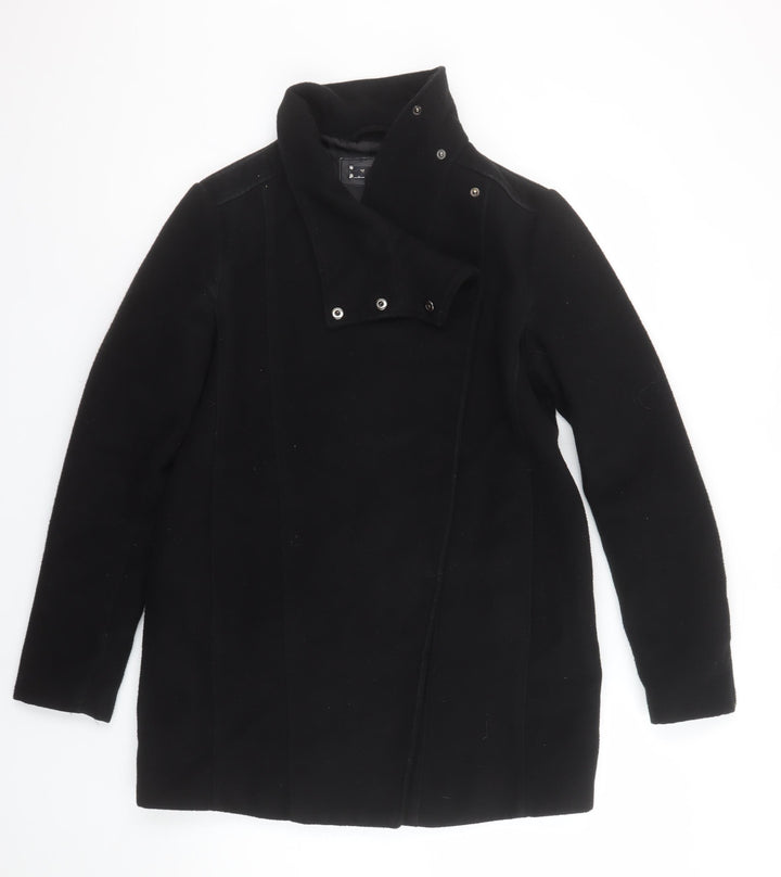 Mango Women’s Black Mid-Length Coat Size 8 Wool-Blend Zip Collar