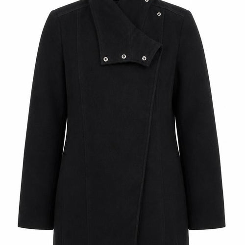Mango Women’s Black Mid-Length Coat Size 8 Wool-Blend Zip Collar