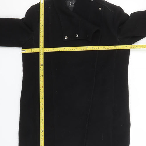 Mango Women’s Black Mid-Length Coat Size 8 Wool-Blend Zip Collar