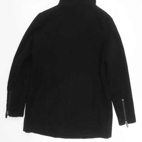 Mango Women’s Black Mid-Length Coat Size 8 Wool-Blend Zip Collar