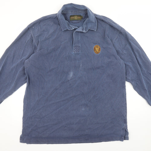 Guinness Men’s Blue Long Sleeve Cotton Polo Shirt L Vintage Beer Logo