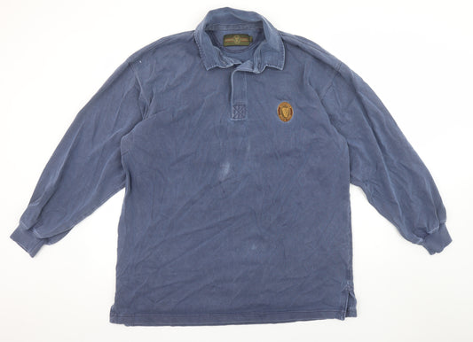 Guinness Men’s Blue Long Sleeve Cotton Polo Shirt L Vintage Beer Logo