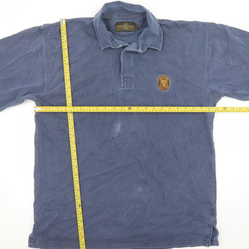 Guinness Men’s Blue Long Sleeve Cotton Polo Shirt L Vintage Beer Logo