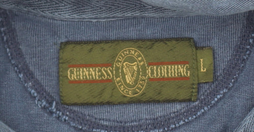 Guinness Men’s Blue Long Sleeve Cotton Polo Shirt L Vintage Beer Logo