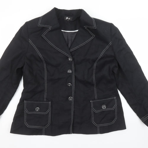 Az Women Black Linen Tailored Single-Breasted Blazer Size 18