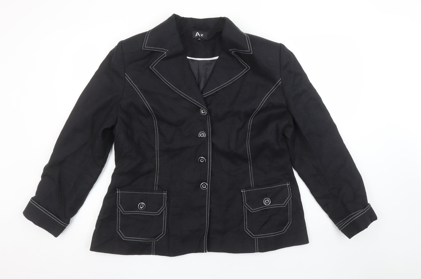 Az Women Black Linen Tailored Single-Breasted Blazer Size 18