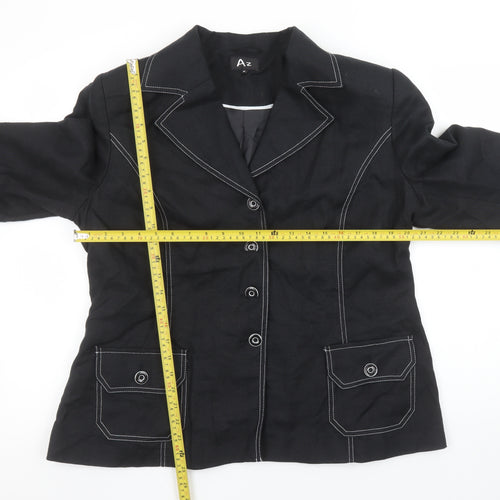 Az Women Black Linen Tailored Single-Breasted Blazer Size 18