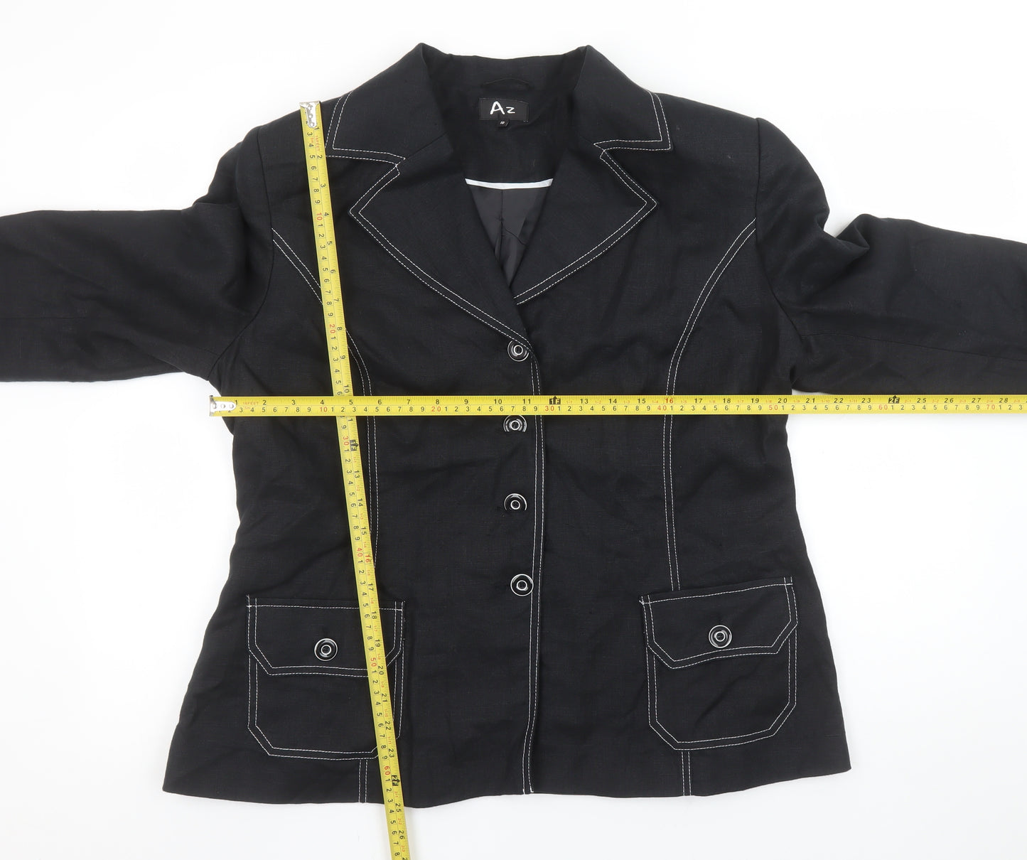 Az Women Black Linen Tailored Single-Breasted Blazer Size 18