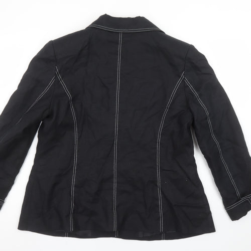 Az Women Black Linen Tailored Single-Breasted Blazer Size 18