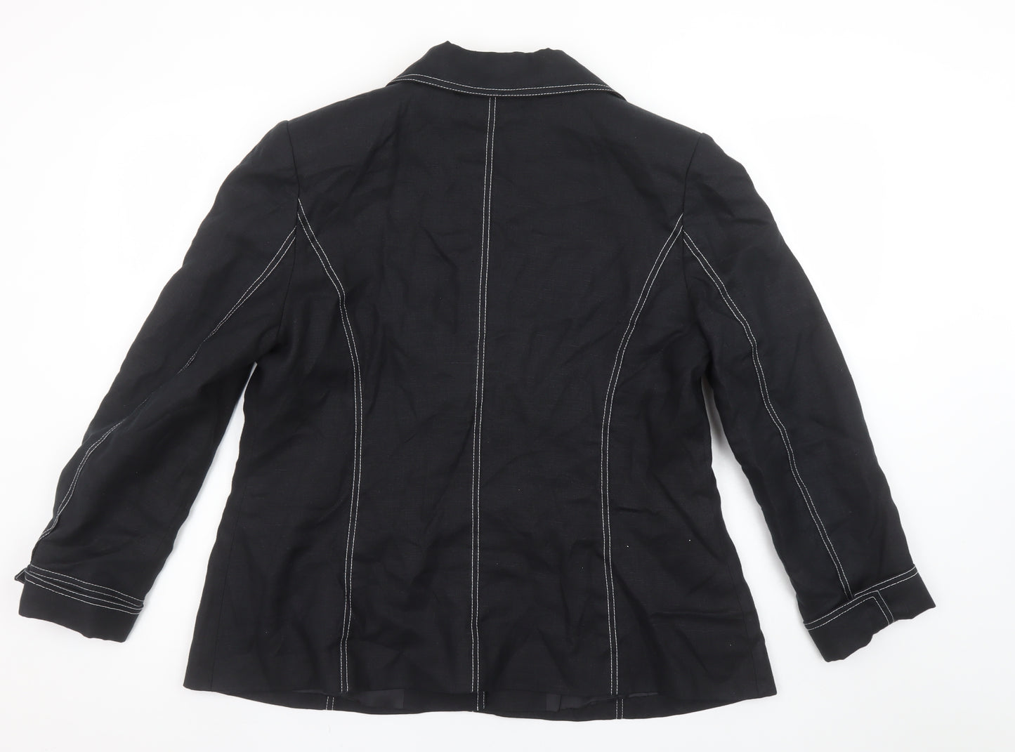 Az Women Black Linen Tailored Single-Breasted Blazer Size 18