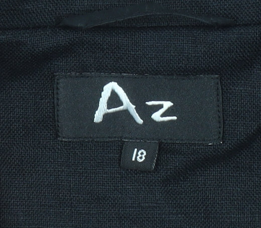 Az Women Black Linen Tailored Single-Breasted Blazer Size 18