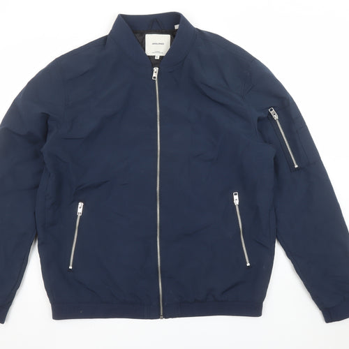 Jack & Jones Men's Blue Bomber Jacket XL Polyester Zip Classic Style