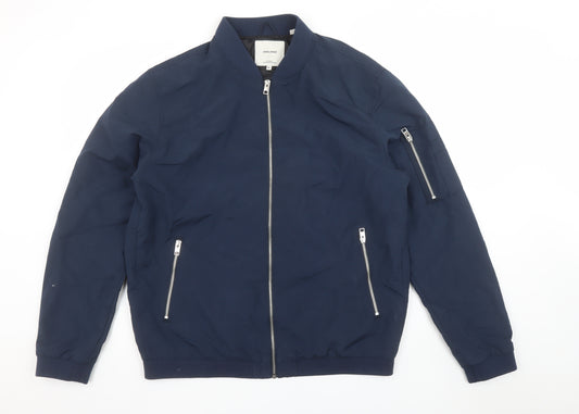 Jack & Jones Men's Blue Bomber Jacket XL Polyester Zip Classic Style