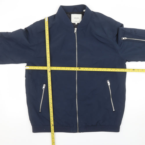 Jack & Jones Men's Blue Bomber Jacket XL Polyester Zip Classic Style