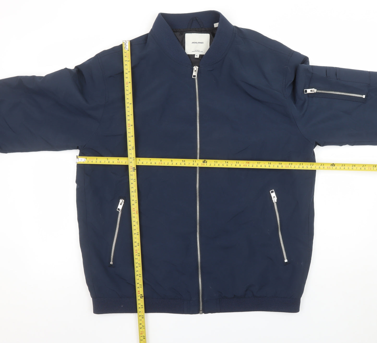 Jack & Jones Men's Blue Bomber Jacket XL Polyester Zip Classic Style