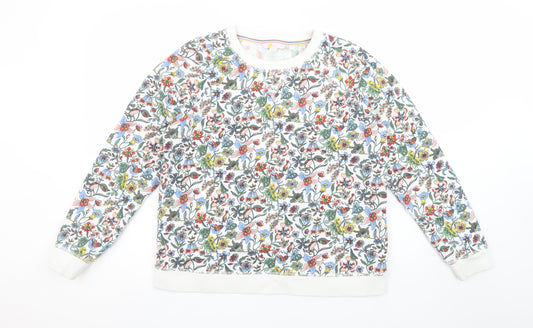 Boden Women’s White Floral Cotton Sweatshirt Medium Relaxed Fit