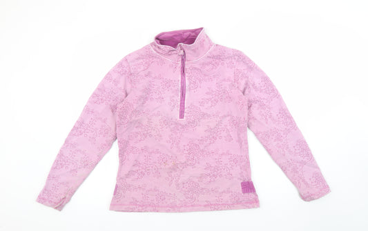 Joules Women Pink Floral 1/4 Zip Sweatshirt UK 12 Cotton Blend