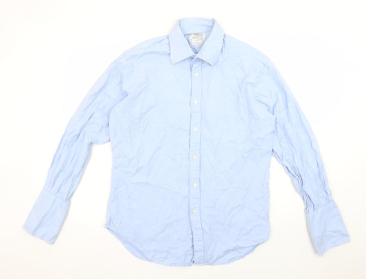 T.M. Lewin Men's Blue Slim Fit Luxury Cotton Formal Dress Shirt Size 16