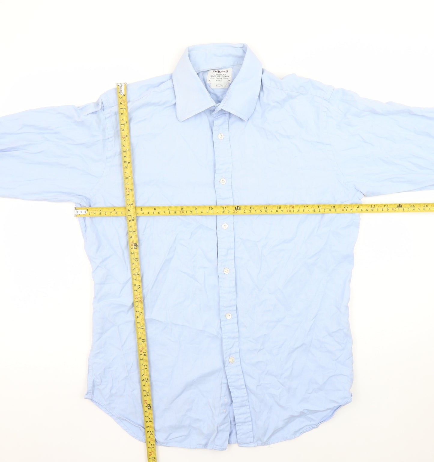 T.M. Lewin Men's Blue Slim Fit Luxury Cotton Formal Dress Shirt Size 16