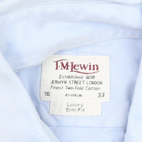 T.M. Lewin Men's Blue Slim Fit Luxury Cotton Formal Dress Shirt Size 16