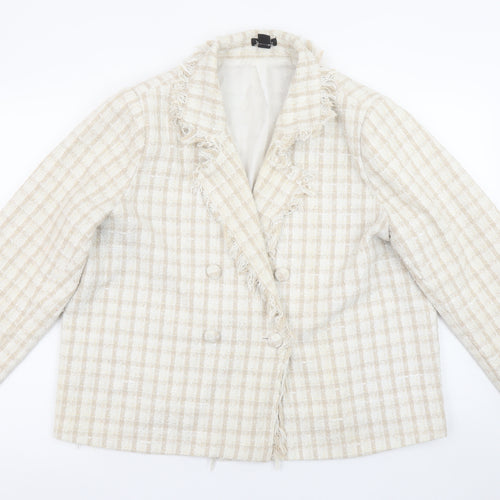 Boohoo Women Beige Check Double-Breasted Blazer UK 18 Tweed Style