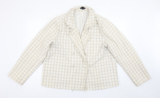 Boohoo Women Beige Check Double-Breasted Blazer UK 18 Tweed Style