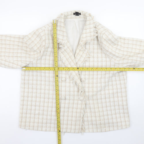 Boohoo Women Beige Check Double-Breasted Blazer UK 18 Tweed Style