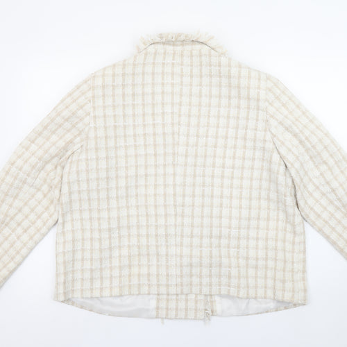 Boohoo Women Beige Check Double-Breasted Blazer UK 18 Tweed Style