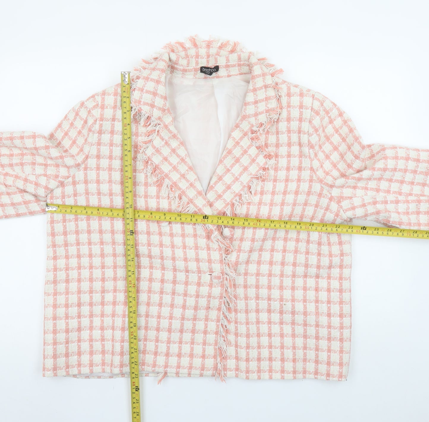 Boohoo Women’s Pink Bouclé Check Blazer Jacket UK 18