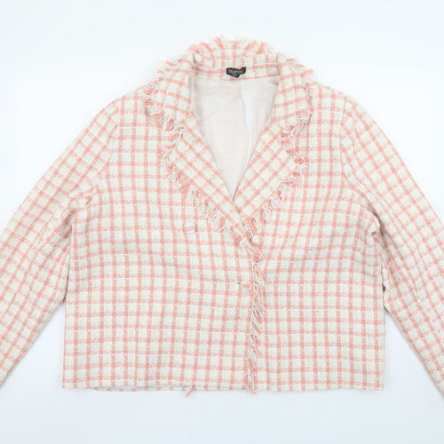 Boohoo Women’s Pink Bouclé Check Blazer Jacket UK 18