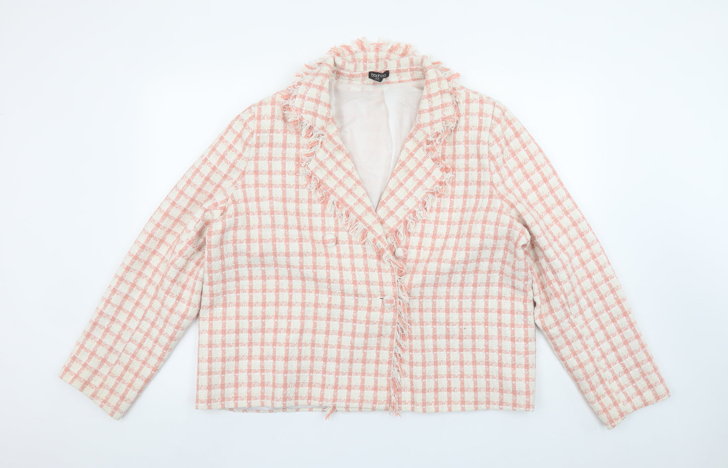 Boohoo Women’s Pink Bouclé Check Blazer Jacket UK 18