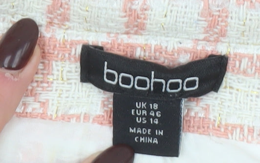 Boohoo Women’s Pink Bouclé Check Blazer Jacket UK 18