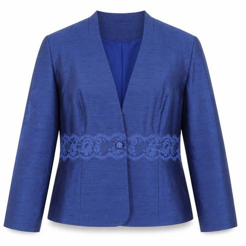 Eastex Women Blue Lace Trim Single-Breasted Suit Jacket UK 16