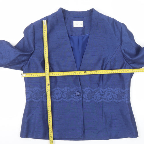 Eastex Women Blue Lace Trim Single-Breasted Suit Jacket UK 16