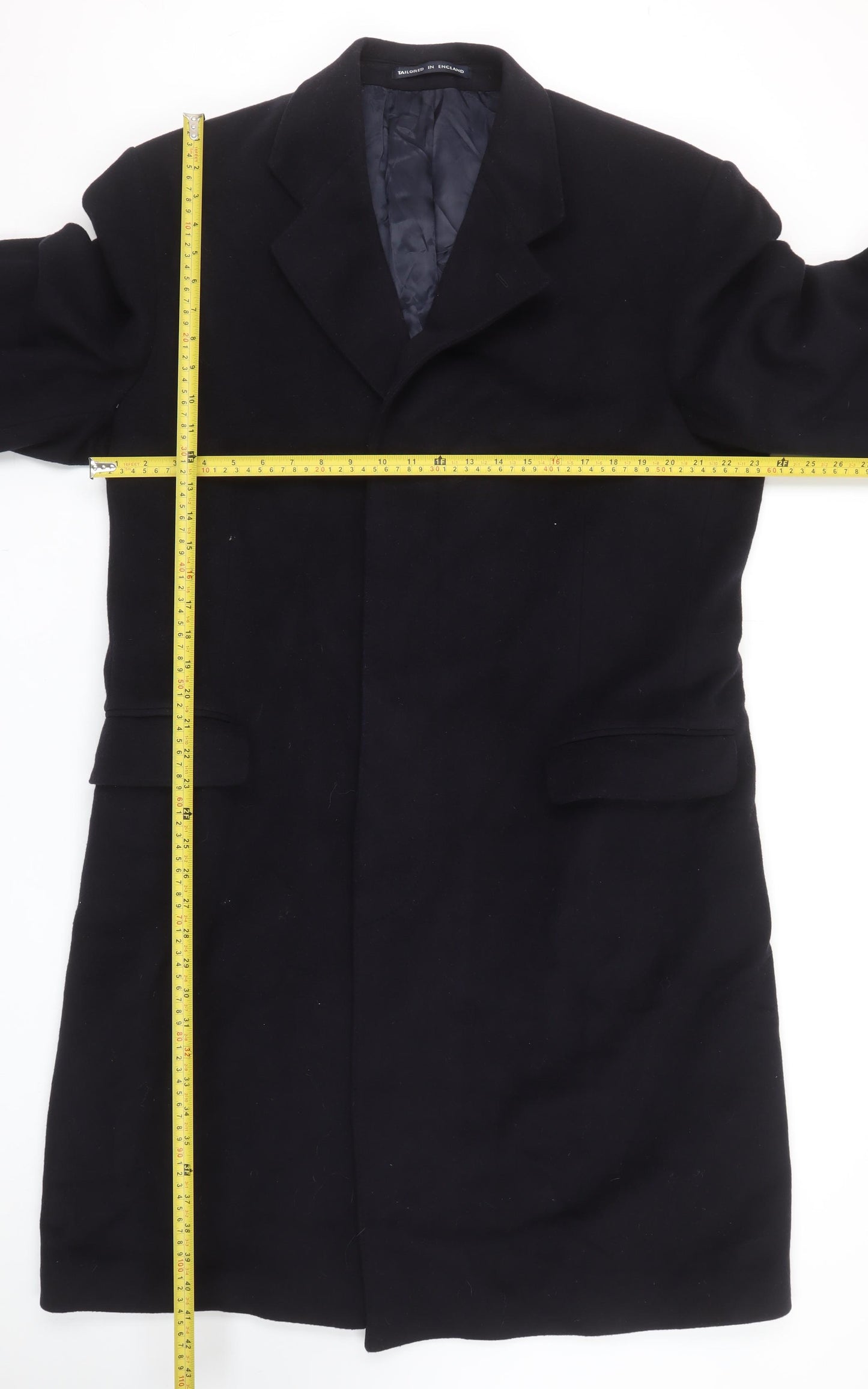 Centaur Men's Black Wool Overcoat 42in Regular Long Coat