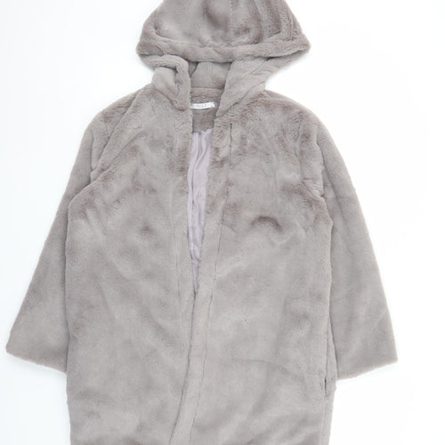 MUSE Women Grey Faux Fur Hooded Mid-Length Coat Size S