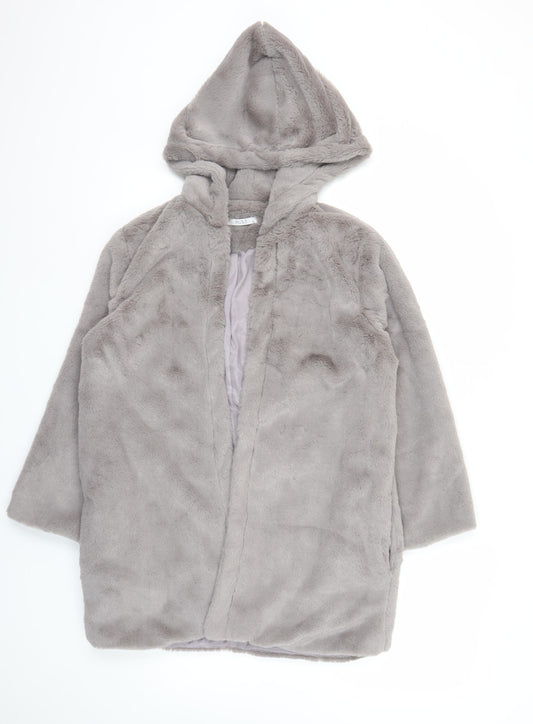 MUSE Women Grey Faux Fur Hooded Mid-Length Coat Size S