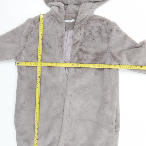 MUSE Women Grey Faux Fur Hooded Mid-Length Coat Size S