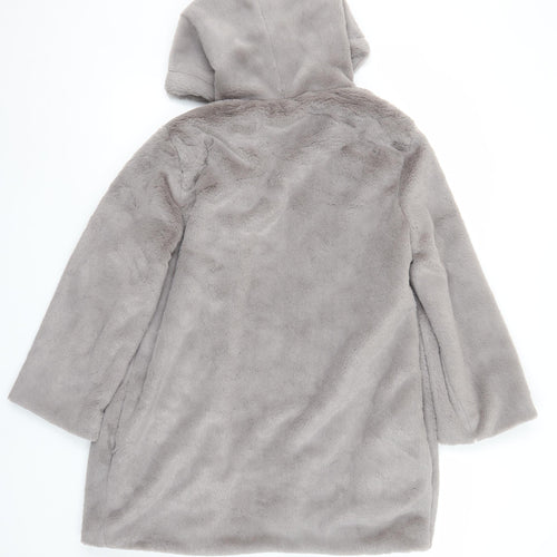 MUSE Women Grey Faux Fur Hooded Mid-Length Coat Size S