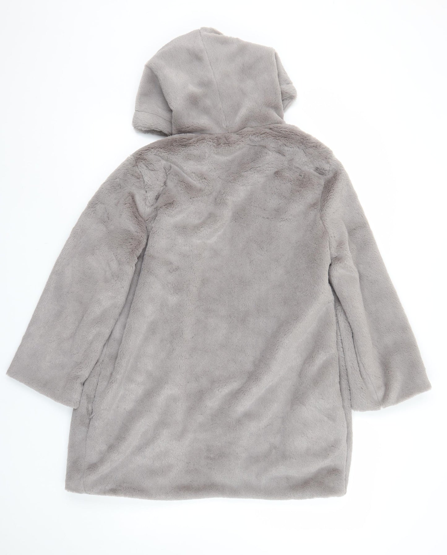 MUSE Women Grey Faux Fur Hooded Mid-Length Coat Size S