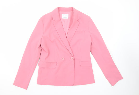 Bershka Women Pink Double-Breasted Blazer Jacket Size M